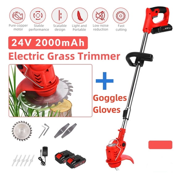 Electric Weed Eater Weed Wacker, Cordless String Grass Trimmer, 24V 650W Weed Wacker with Batteries Goggles Gloves, Lawn Mower Weed Eater for Garden Yard Lawn Trimming/Pruning