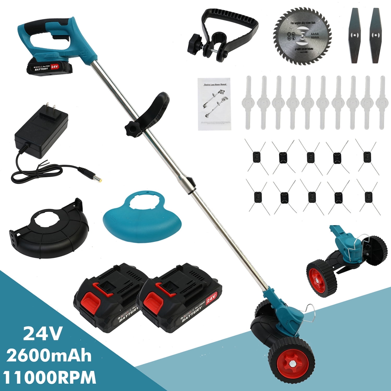 Electric Weed Eaters Grass Trimmer,21V Weed Trimmer 2.6Ah Batterie Weed Wackers,Lawn Edger with 3 Types Blades,3 in 1 Edger/Brush Cutter/String Trimmer for Lawn Garden Pruning Trimming