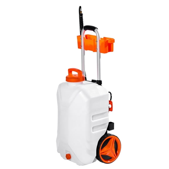 Electric Weed Sprayer 10 Gallon Battery Powered Adjustable Pressure 0-80 PSI 5 Nozzles 98 Foot Hose 3-6 Hour Spraying Time Wheeled Cart for Weeding and Cleaning