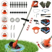 Electric Weed Trimmer 24V-2×2000mAh Cordless Design- Low Noise Weed Wacker for Lawns Garden & Patio (Orange)