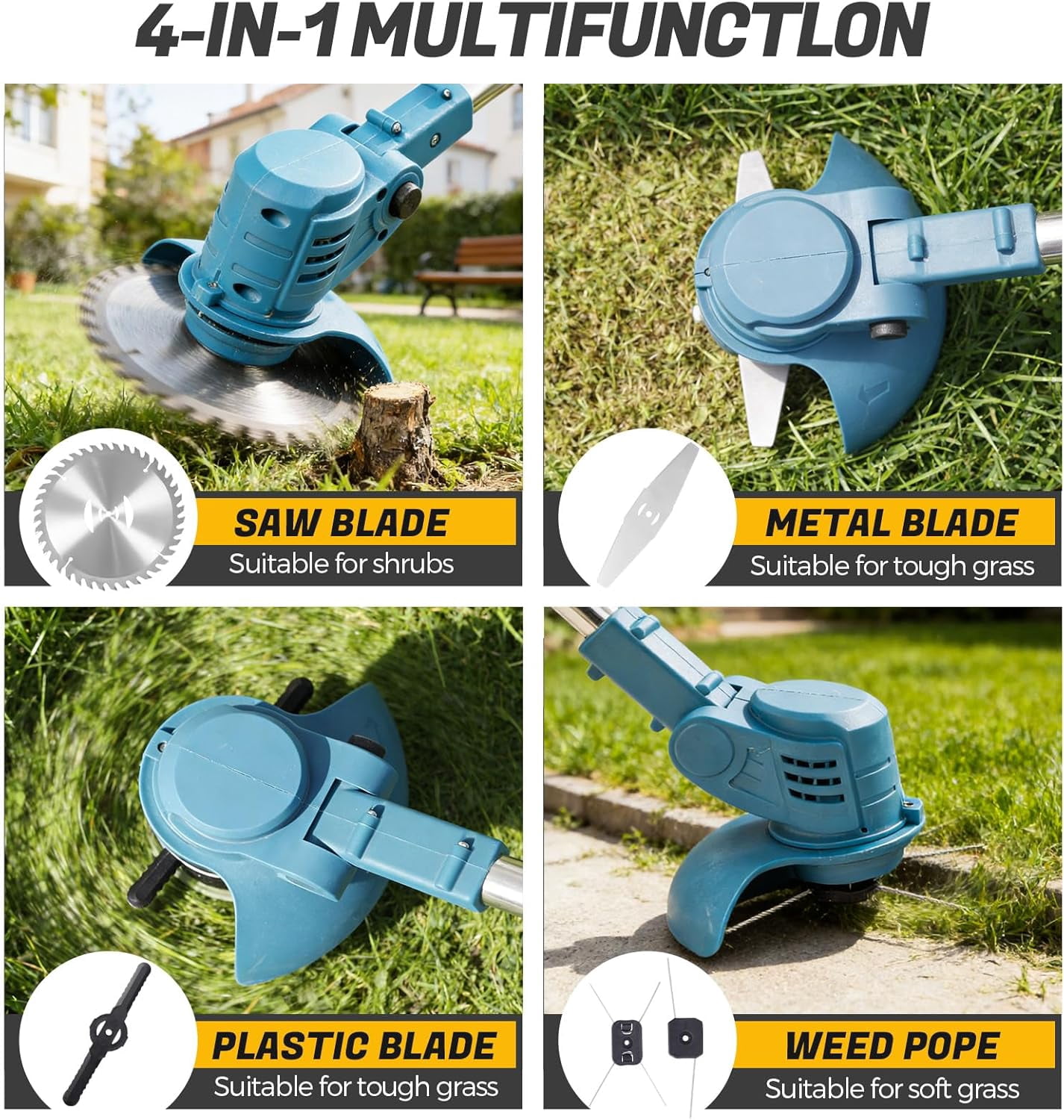 Electric Weed Wacker 21V Cordless String Trimmer with Dual Batteries and Telescopic Pole for Lawn Yard Pruning