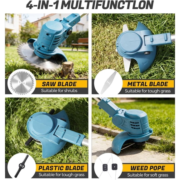 Electric Weed Wacker 21V Cordless String Trimmer with Dual Batteries and Telescopic Pole for Lawn Yard Pruning