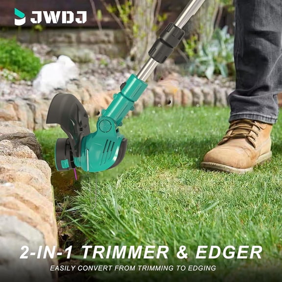 Electric Weed Wacker 21V String Trimmer with 2 Li-ion Battery - Light Lake Green for Lawn Yard Garden Bush Trimming & Pruning