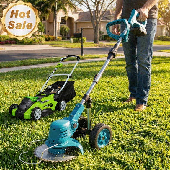 Electric Weed Wacker Adjustable Cordless Weed Eaters 4 in 1 Electric String Trimmer Lawn with Two Battery, Garden, Green