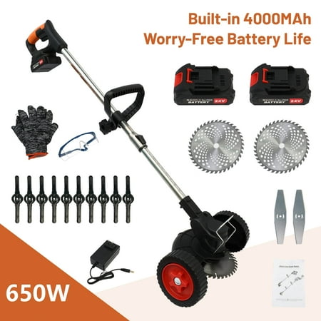 Electric Weed Wacker Battery Powered 24V 4.0Ah, Cordless Grass Trimmer Battery Operated Stringless Brush Cutter, Lightweight Weed Trimmer/Lawn Edger/Weed Cutting Machine with 3 Types Blades