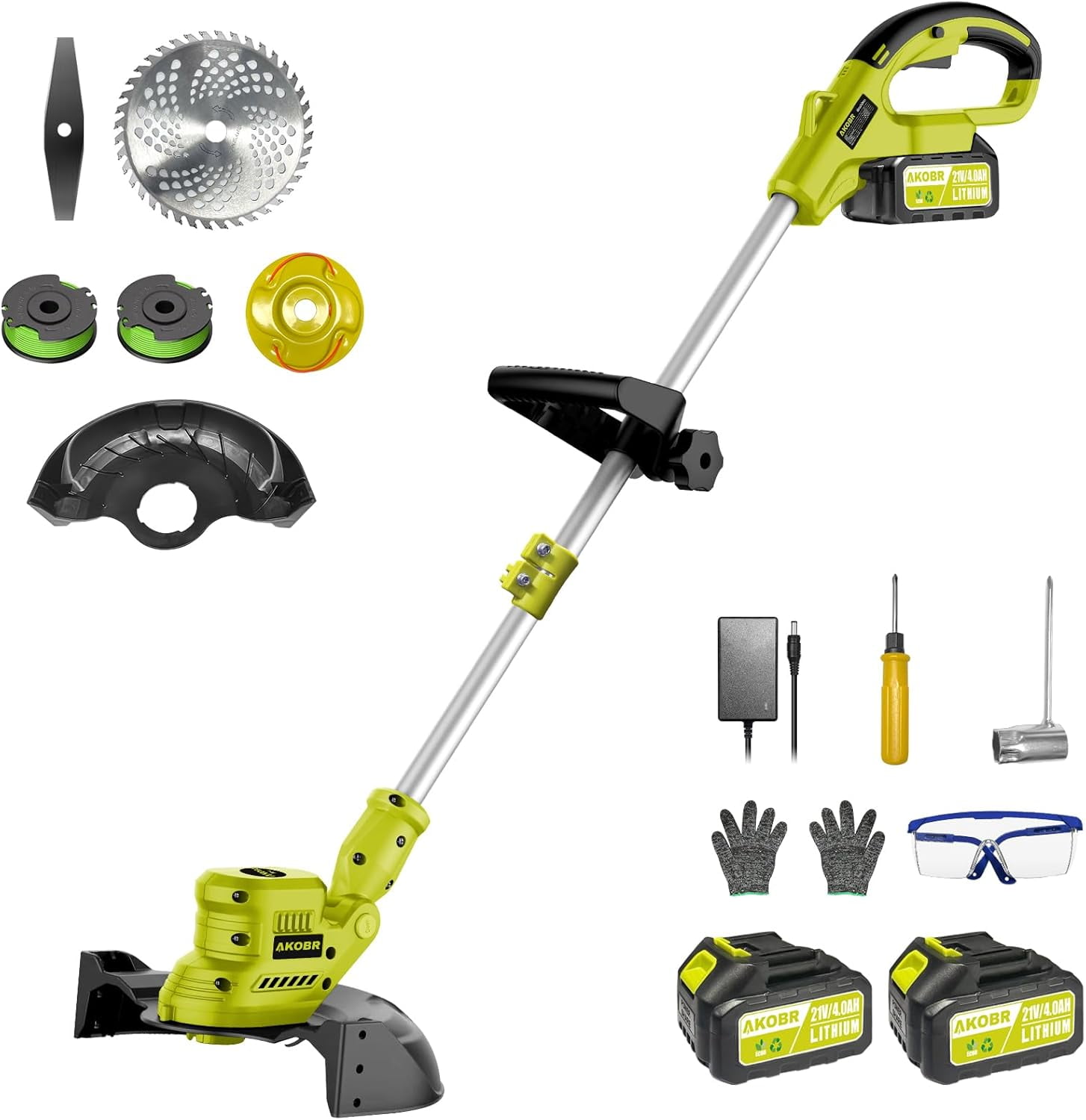 21V Cordless Weed Wacker 3-in-1 Grass Trimmer/Edger/Brush Cutter With 2 X 4.0Ah Batteries - Adjustable Shaft