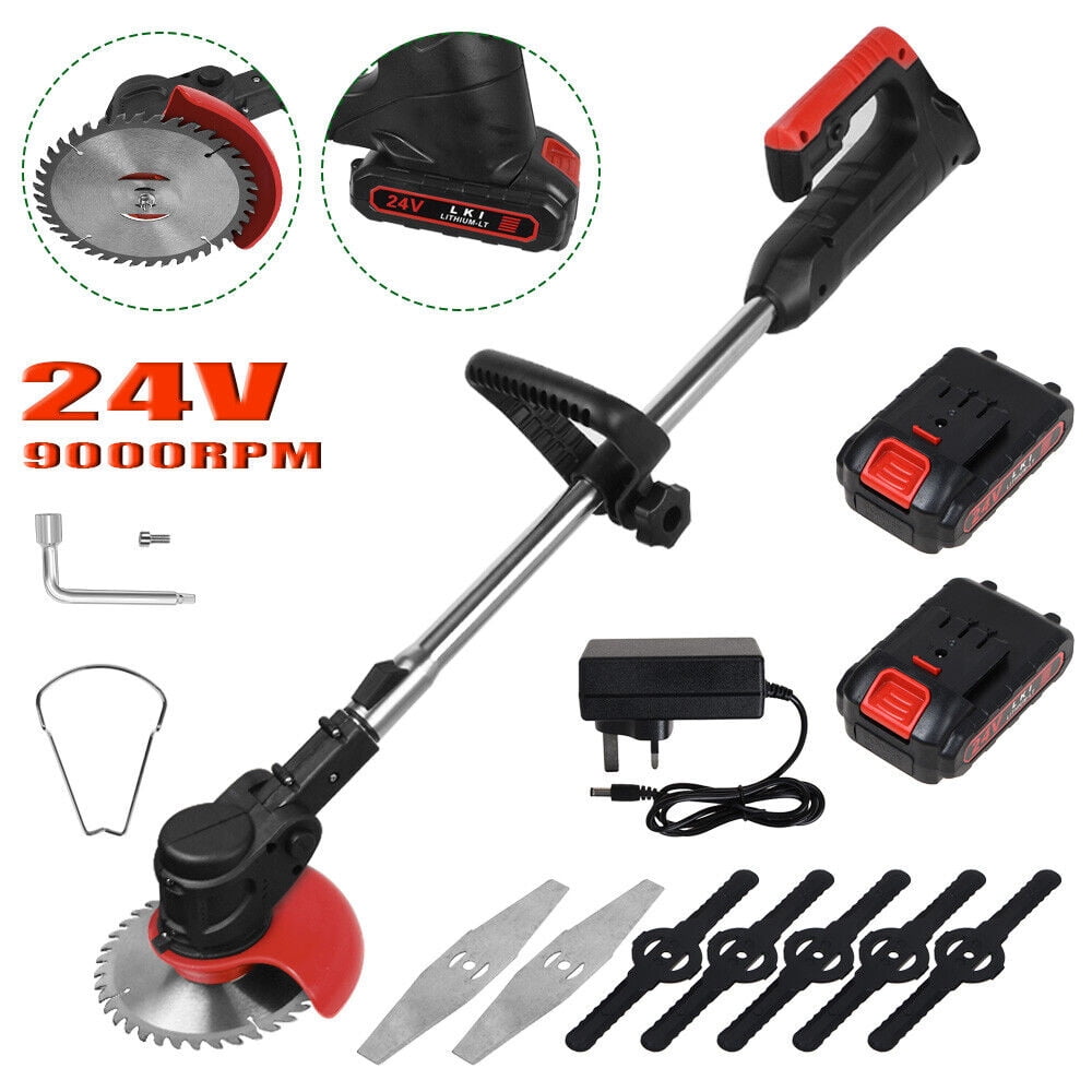 Electric Weed Wacker, Cordless String Trimmer / Weed Wacker 180°Rotating Handle with 2 PCS 24V 2.0Ah Batteries, Detachable Weed Eater with 1 Quick Charger Lightweight Weed Edger