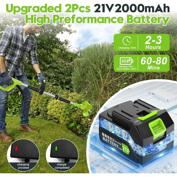 Electric Weed Wacker with Wheels, Electric Weed Eater, 650W High Power 8500 RPM, 4000mAh Battery Powered Weed Eater, Multifunctional Grass Trimmer Lawn Tool, Green