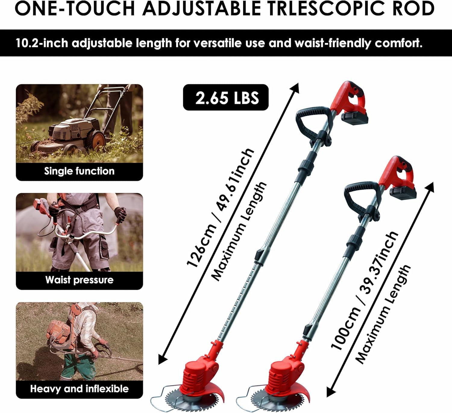 Electric Weed Wacker with Wheels, Battery Powered String Trimmer, 4 Blades & Metal Lid for Lawn Care