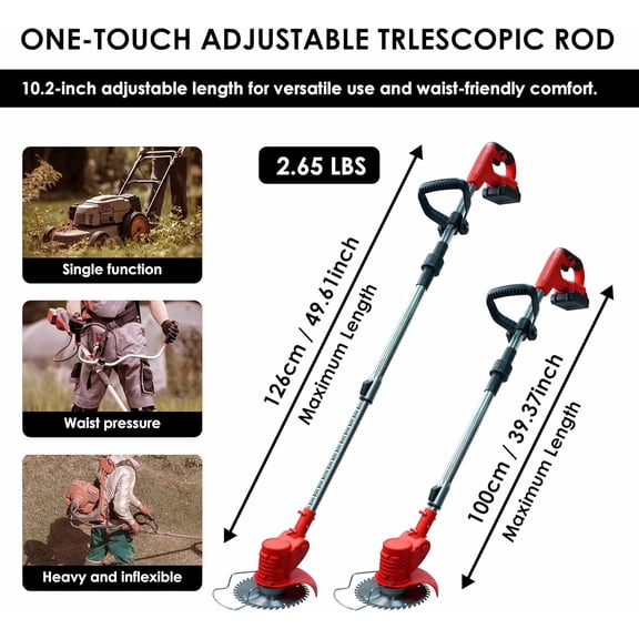 Electric Weed Wacker with Wheels, Battery Powered String Trimmer, 4 Blades & Metal Lid for Lawn Care