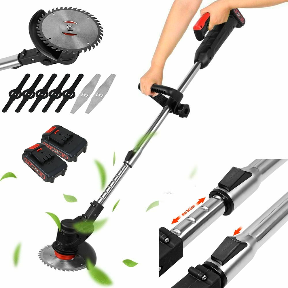 Electric Weeder Lawn Edger Cordless Thread Trimmer Kit with 2 Li-Ion Battery Powered, Front U Shape and 3 Types Cutting Blades for Lawn, Yard, Garden, Black