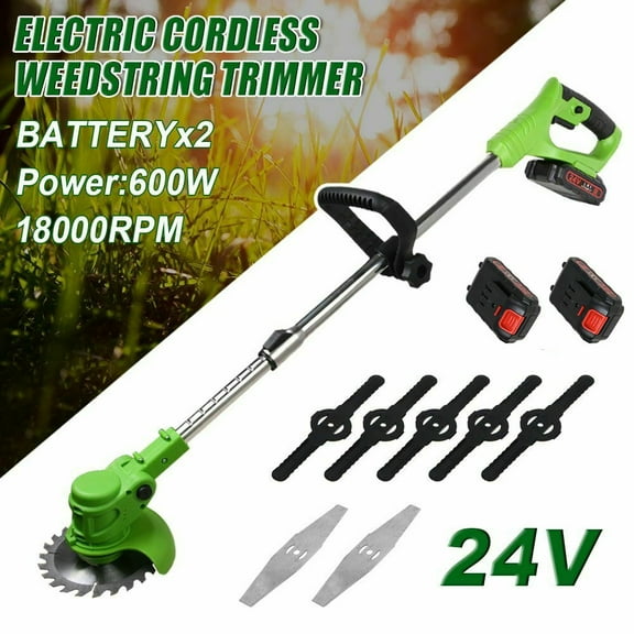 Electric Weeder Lawn Edger Cordless Thread Trimmer Kit with 2 Li-Ion Battery Powered and 3 Types Cutting Blades for Lawn, Yard, Garden, Green