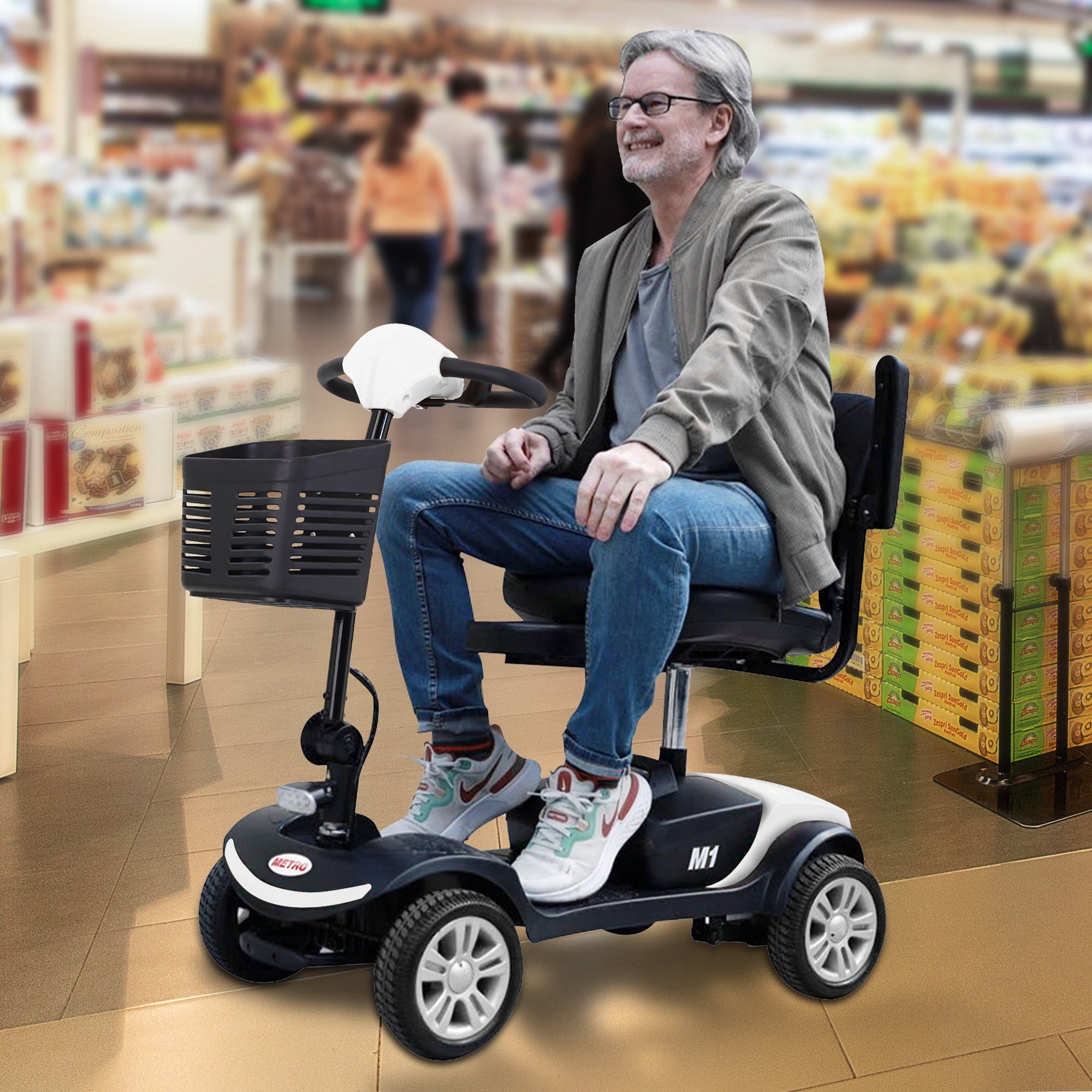 Electric Wheel Chair for Senior, 4 Wheel Mobility Scooter with Detachable Basket and Control Panel, Motorized Electric Carts for Adults, 4.97mph, 300lbs, SS789