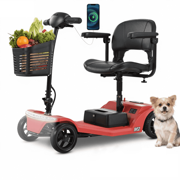 SEGMART 4-Wheel Mobility Scooter for Seniors and Adults, 300 lbs Capacity, 350W Powered Electric Scooter, 47 lbs Lightweight Frame, Red