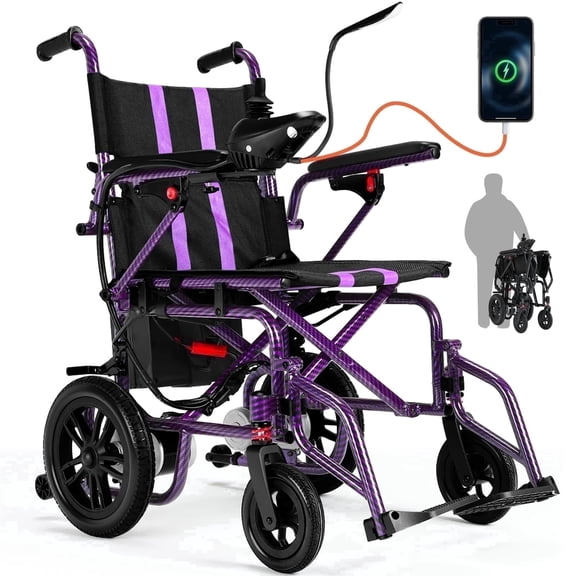 Arshin Electric Wheelchairs for Adults 20  Miles Range,Silent Electric Wheelchair Lightweight Foldable with 360°Joystick,All Terrain Dual Motors,286  lbs Capacity(Purple)