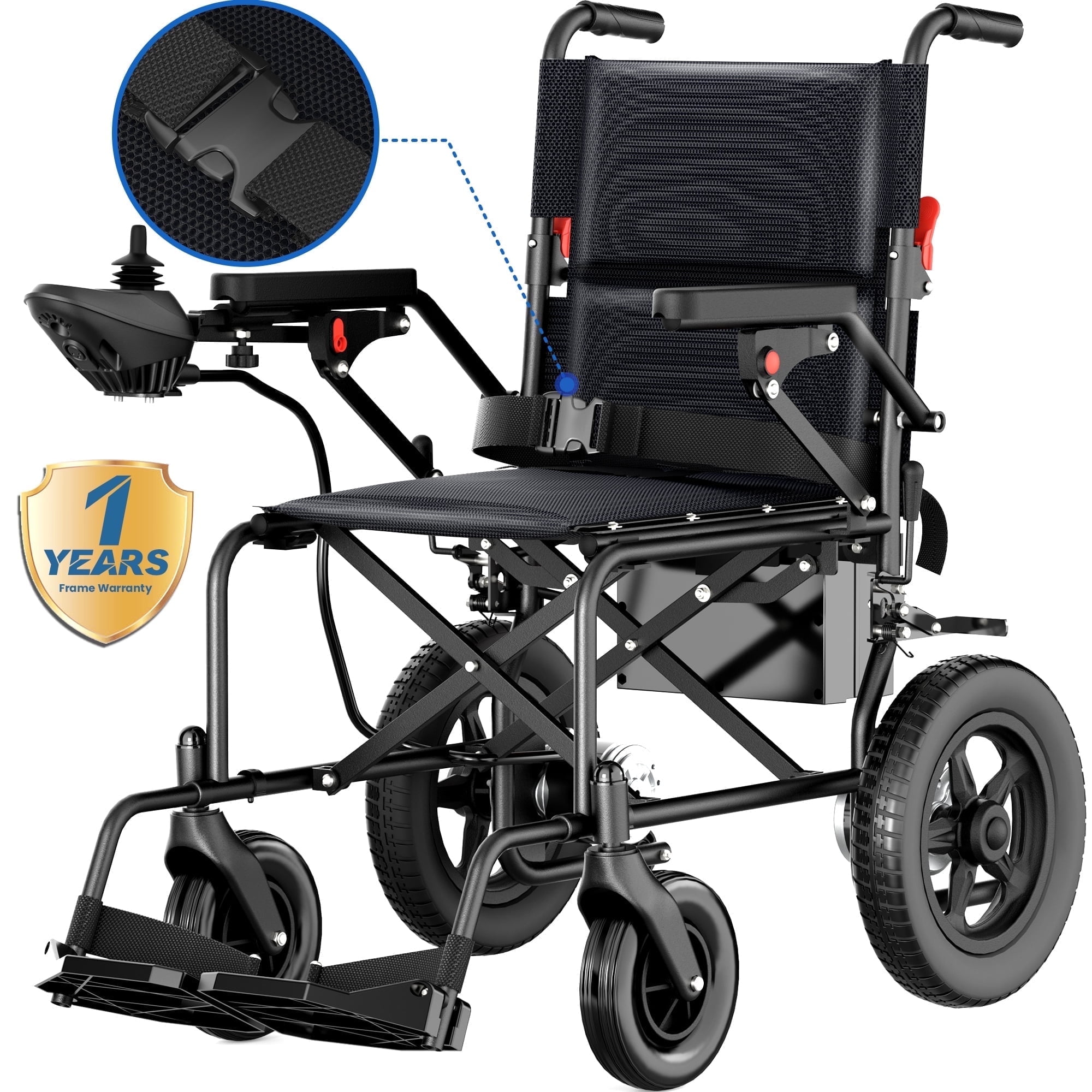 SACVON Foldable Electric Wheelchair for Seniors, All Terrain Motorized Wheelchair for Seniors with Detachable Battery,Airline Approved