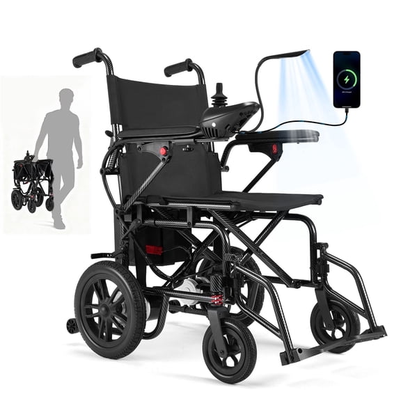 Electric Wheelchairs for Adults,Lightweight Foldable Wheelchair 15 Miles Long Travel Range, 360° Joystick Control Motorized Wheelchair, Support 286 lbs with LED Light Power Wheelchair (Black)