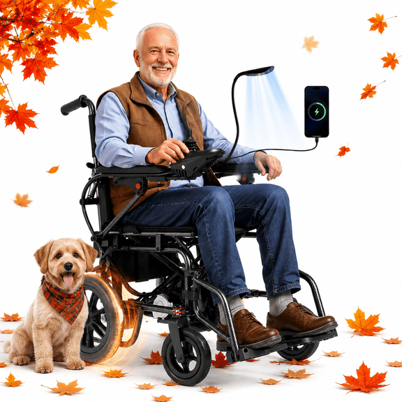 Electric Wheelchairs for Adults,Lightweight Foldable Wheelchair 15 Miles Long Travel Range, 360° Joystick Control Motorized Wheelchair, Support 286 lbs with LED Light Power Wheelchair (Black)