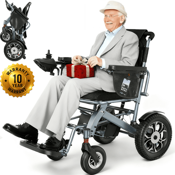 SACVON Lightweight Foldable Electric Wheelchair, 56 lbs, All-Terrain Design, 22-Mile Range, 2 Storage Bags,Free Lifetime Support