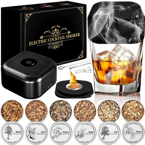 Electric Whiskey Smoker Kit with 6 Wood Chips, Rechargeable Cocktail Smoker Kit Built in Lighter, No Butane Needed, Birthday Christmas Anniversary Bourbon Whiskey Gifts for Men,Dad,Husband,Friends