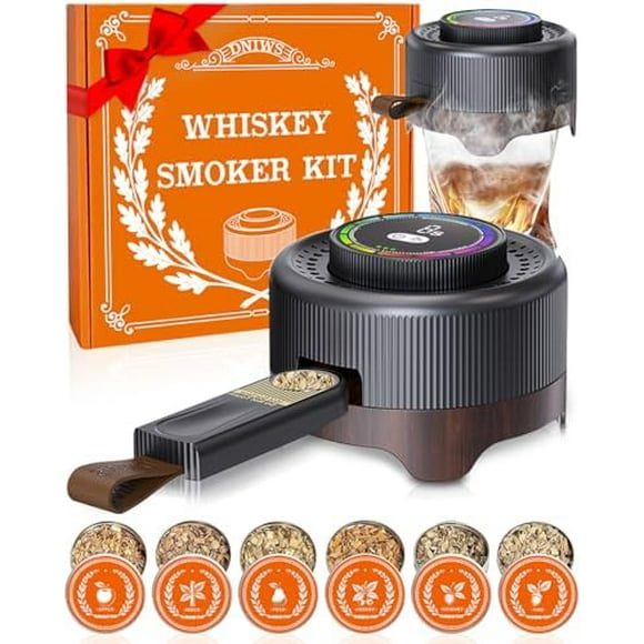 Electric Whiskey Smoker Kit with Adjustable Smoke Control (060s), Cocktail Smoker Kit with 6 Wood Chips, No Butane Needed, Old Fashioned Smoker Kit, Bourbon Gifts for Men, Wood Grain$$