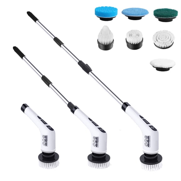 Electric White Cordless Cleaning Brush with 7 Replaceable Scrubber Brush for Bathroom Kitchen Tile Floor