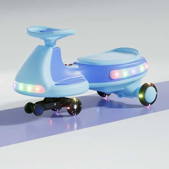 Electric Wiggle Car with Flashing Wheels, Rechargeable 2 in 1 Swing Car with Anti-Rollover, Music and Pedal, 2 Motor Ride On Car for Outdoor, Blue