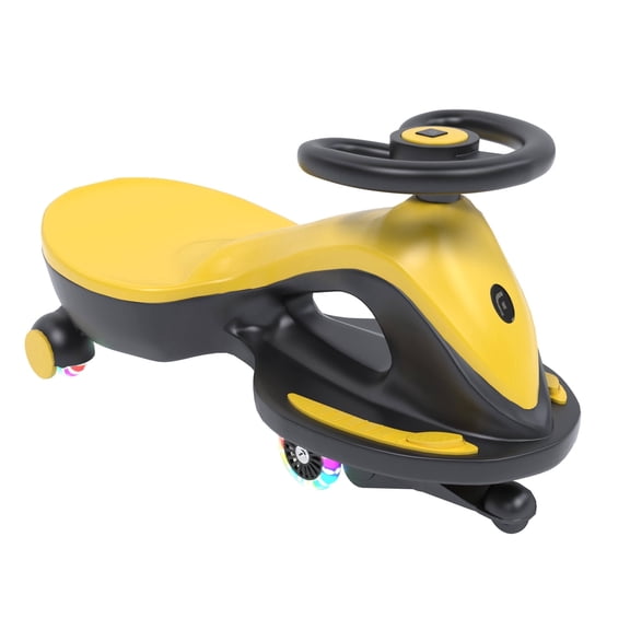 Electric Wiggle Car with Pedal, Rechargeable Battery,2 in 1 Swing Car, 2 Speed, Anti-Rollover, Flashing Wheels, for Ages 3 and Up (Yellow)