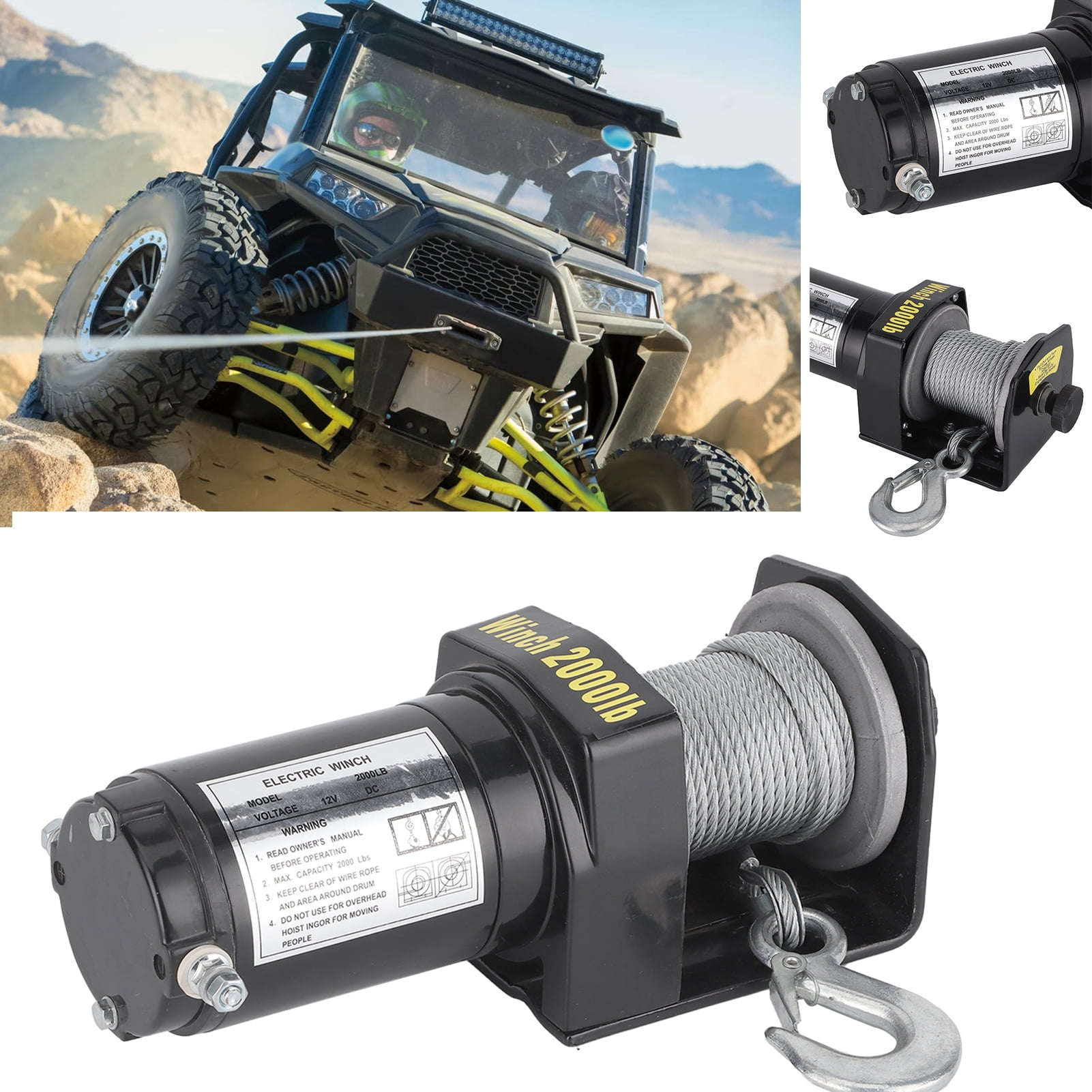 Electric Winch, 12V 2000lb Load Capacity ATV Electric Winch For All For