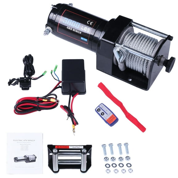 Electric Winch 12V 24V 3000 lbs Winches for Towing Boat Off Road with Wireless Remote Control+Control Box+Roller Fairlead+Switch Assembly+Bolts+Users Manual