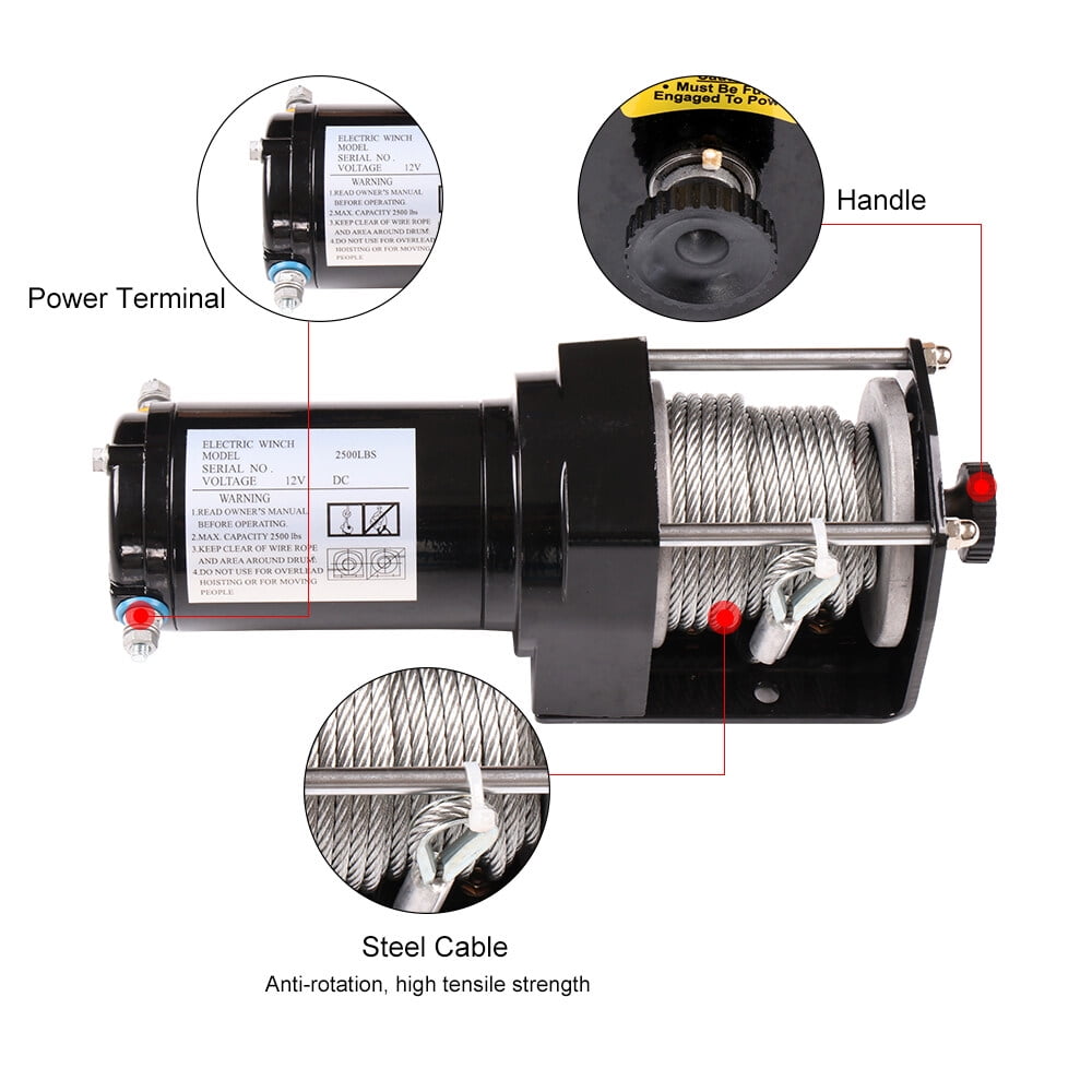 Electric Winch,12V 2500 lbs Winches for Towing Boat Off Road with Remote Controller/Control Box