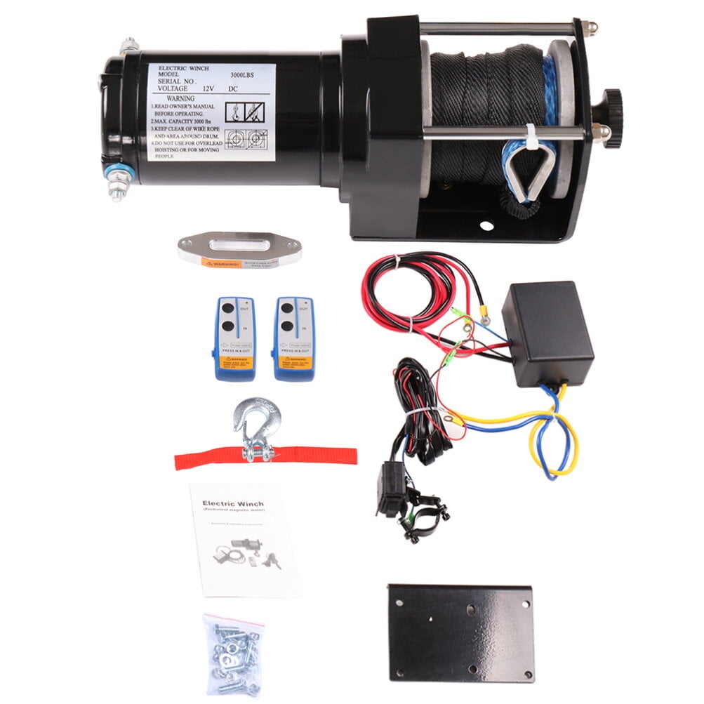 Electric Winch 12V 3000 lbs Winches for Towing Boat Off Road with Remote Controller/Control Box/4-Way Roller Fairlead/User Manual/Set of Bolts