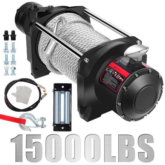 PartyKindom Hydraulic Winch 15000Lbs Carbon Steel Heavy Duty for Outdoor Use