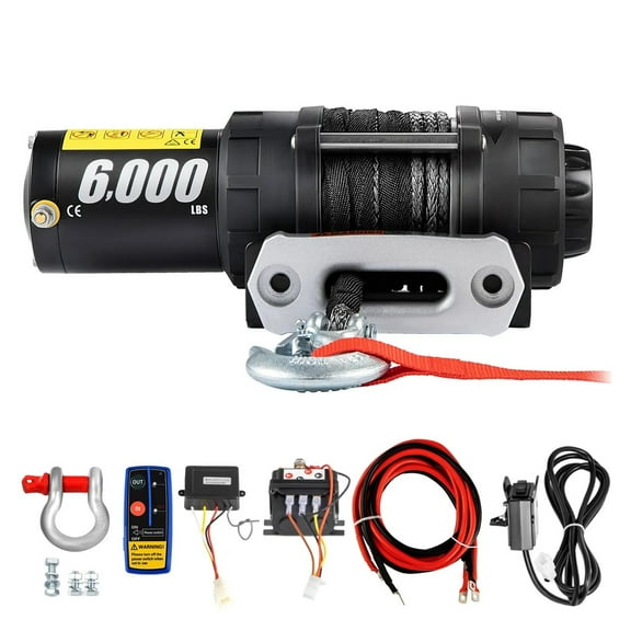 Electric Winch 6000lb Load Capacity Truck Winch Synthetic Rope with Wireless Remote Control, Powerful Motor ,Easy to Install