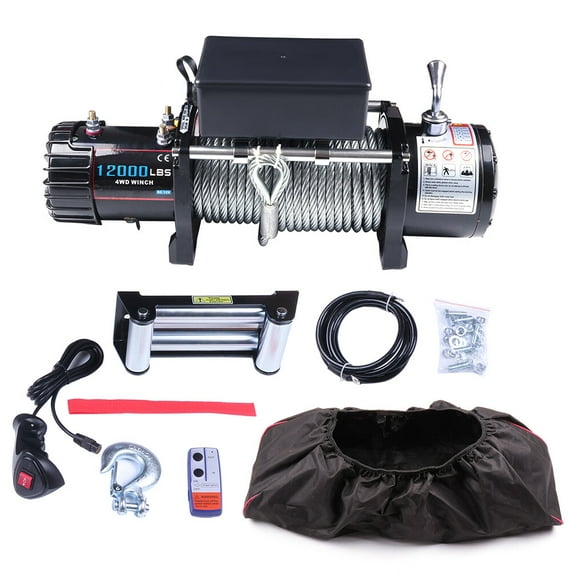 Electric Winch,cciyu 12V 12000lbs Winches for Towing ATV/UTV Boat Off-Road with Clevis Hook and Fairlead