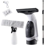 Electric Window Vacuum Cleaner with Extension Rod, Cordless Window Vacuum Squeegee with Water Collection Tank & Microfiber Cloth, for Showers Mirrors Glass Countertops White