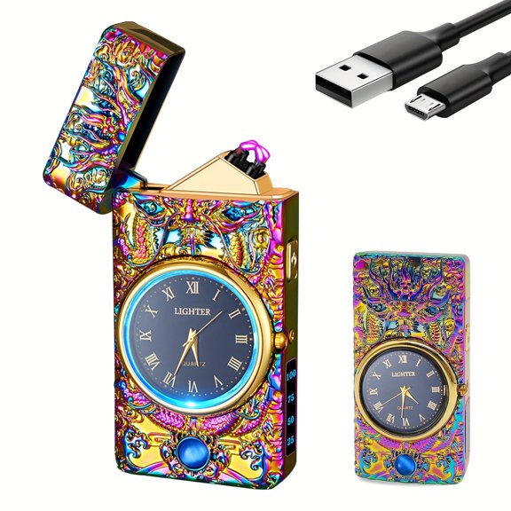 Electric Windproof Metal Dual Arc Plasma Lighter, USB Rechargeable Flameless Igniter with LED Power Display, Durable for Indoor Outdoor Daily Use