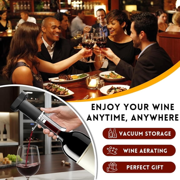 Electric Wine Aerator, 3-in-1 Wine Extractor, Built-in Pourer and Decanter, Wine Preservation System, Vacuum Seal Keeps Wine Fresh 10+ Days, Ideal Gift for Wine Lovers Plus (Black Silver)