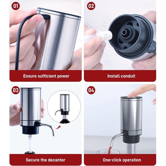 Electric Wine Aerator Pourer One Touch Wine Accessories Rechargeable 2-in-1 Automatic Wine Decanter Stainless Steel Wine Dispenser Gifts