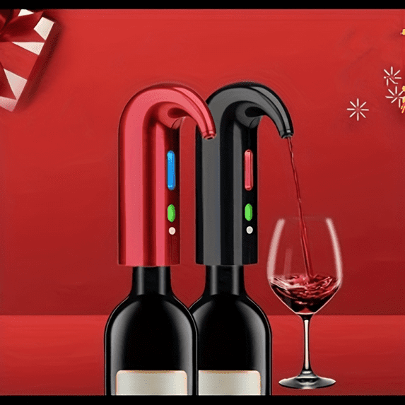 Electric Wine Aerator Pourer, Wine Decanter Pump Dispenser Set, Stopper, Automatic Filter Wine Dispenser, Aerating Pourer And Decanter For Wine Lovers, Pack of 2,Red&Black