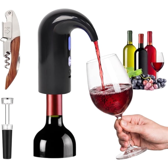 Electric Wine Aerator Pump with Pourer Spout and Digital Temperature & Power Display, Black