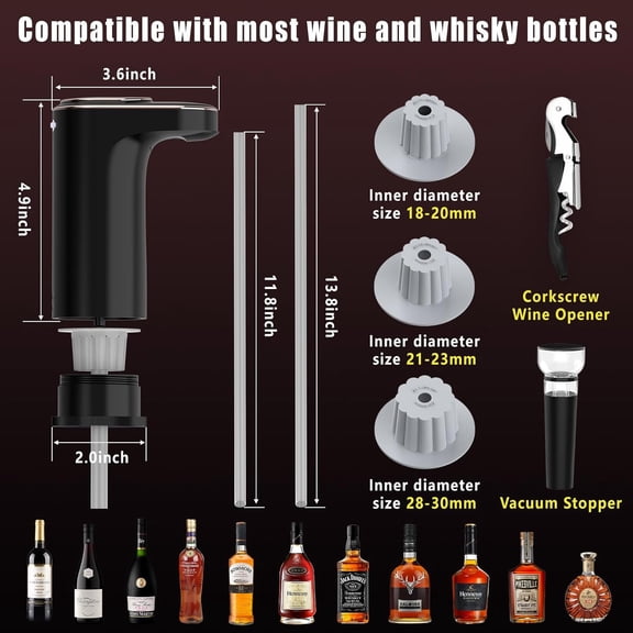 Electric Wine Aerator Rechargeable Dispenser with LED Touch Screen & Self-Clean for Red White Wine