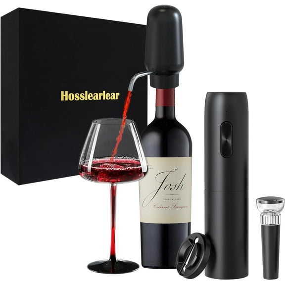 Electric Wine Aerator, Wine Opener Electric Rechargeable, Foil Cutter and Vacuum Wine Stoppers - 4 in 1 Wine Gift Set, Idea for Housewarming, Birthdays, Arthritis