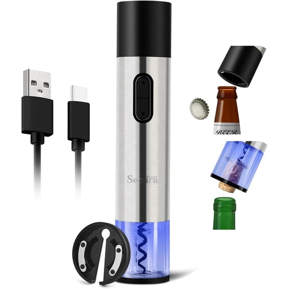 Electric Wine Bottle Opener and Beer Opener 2-in-1, Rechargeable Automatic Corkscrew with Foil Cutter, One-click Wine Opener Electric for Home Kitchen Party Wedding