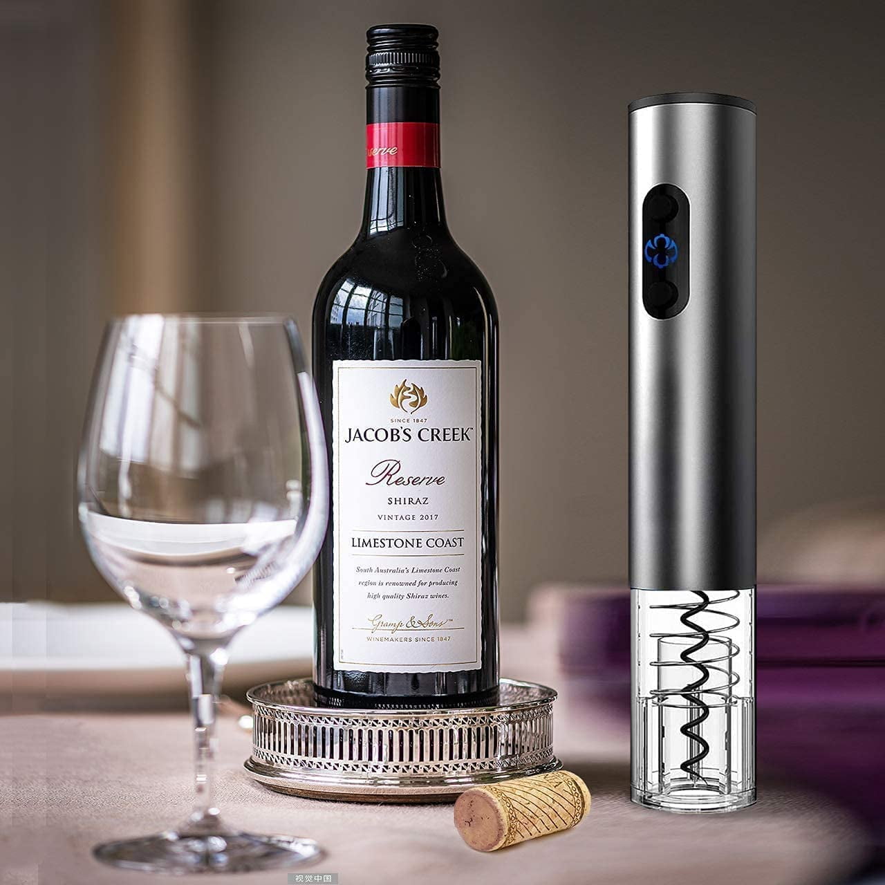 Gra De Vino Stainless Steel Electric Wine Bottle Opener Gift Set –  Rechargeable, Automatic Corkscrew, Charger, Stand, Foil Cutter, Wine Pourer  and Stopper Included –