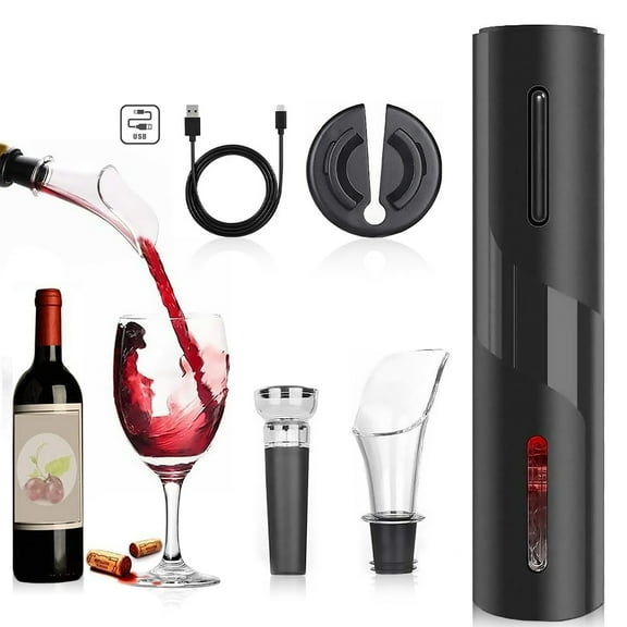 GLUAAEElectric Wine Bottle Opener Gift Set, Automatic Corkscrew Wine Opener Kit for Wine Lovers Gift, Battery Operated Wine Cork Opener Remover Set with Wine Stopper, Rechargeable