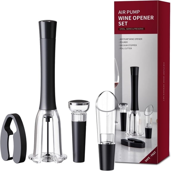 Wine Bottle Opener Set - Automatic Corkscrew with Foil Cutter, Wine Aerator Pourer, and Vacuum Stopper | Push-Button Operation Opens Wine in Seconds | Kitchen Bar Accessory