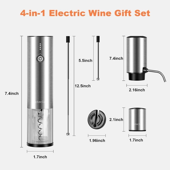 Electric Wine Bottle Opener Set, with Luxurious Wooden Gift Box, 2-in-1 Electric Decanter Wine Aerator & Dispenser, Vacuum Stopper, Foil Cutter, Automatic Wine Opener for Wine Lovers Home Bar