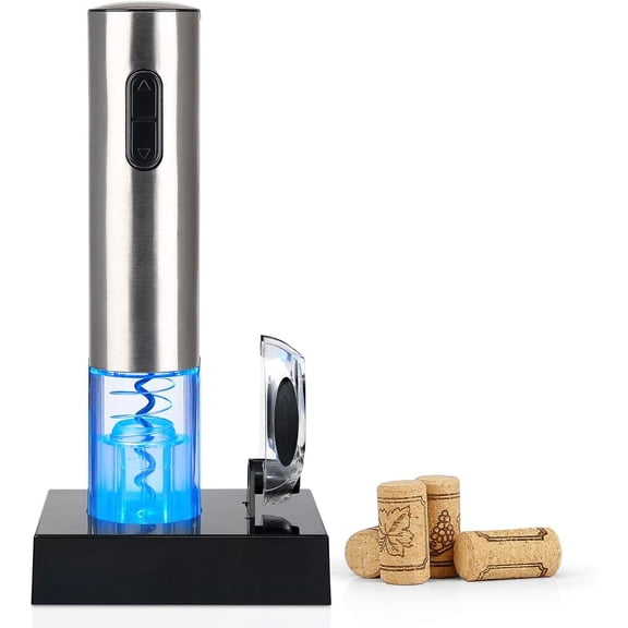 Electric Wine Opener, Automatic Electric Wine Bottle Corkscrew Opener with Foil Cutter, Rechargeable (Stainless Steel)