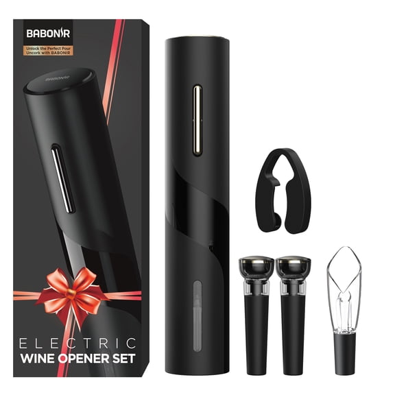 Electric Wine Opener Set - Automatic Electronic Bottle Openers with Greeting Card, Vacuum Stoppers, Wine Aerator, and Foil Cutter, Ideal Present for Wine Lovers, Party, and Home Entertaining